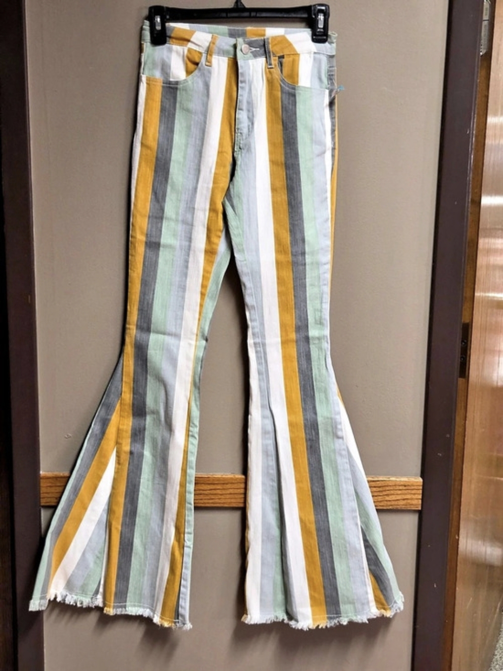 Altar'd State Striped Flare Jeans in Green & Yellow Size XS Like New